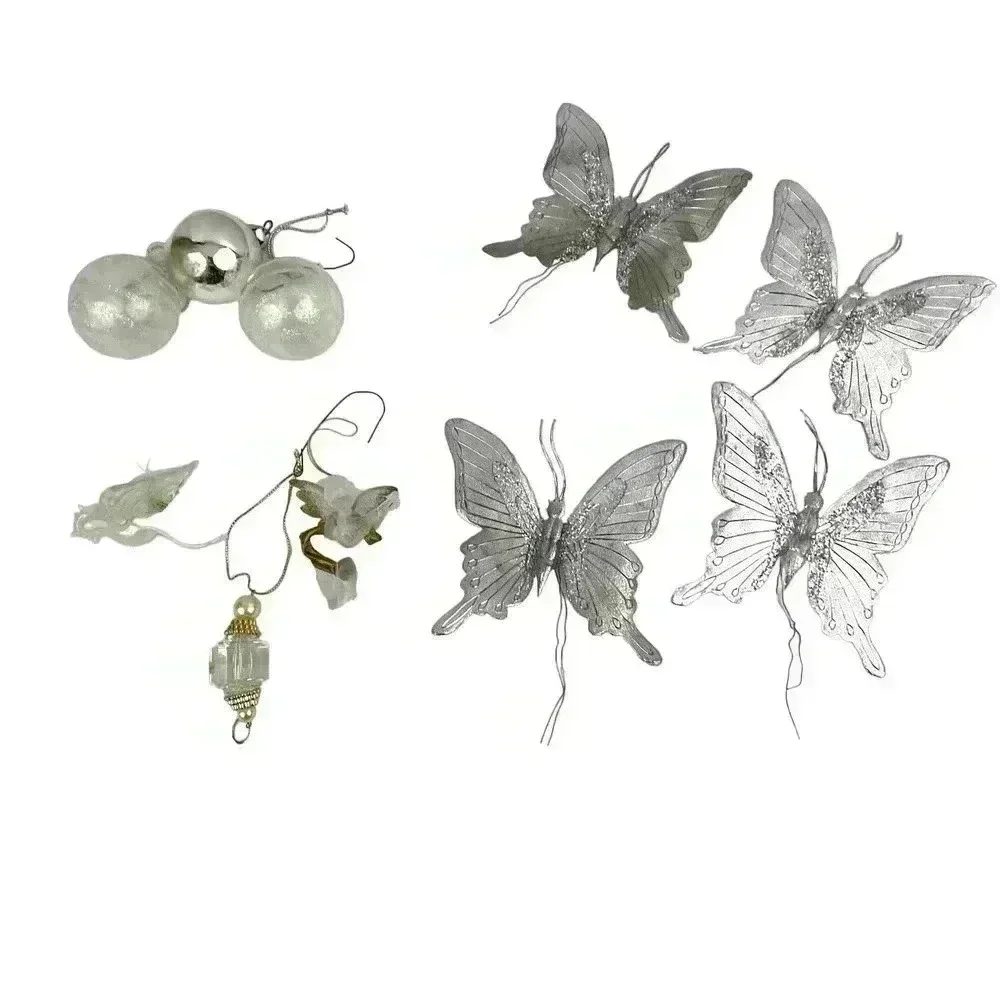 VTG Lot of 10 Mercury Glass Ornaments Butterflies‎ Cherub Bird Holiday Christmas